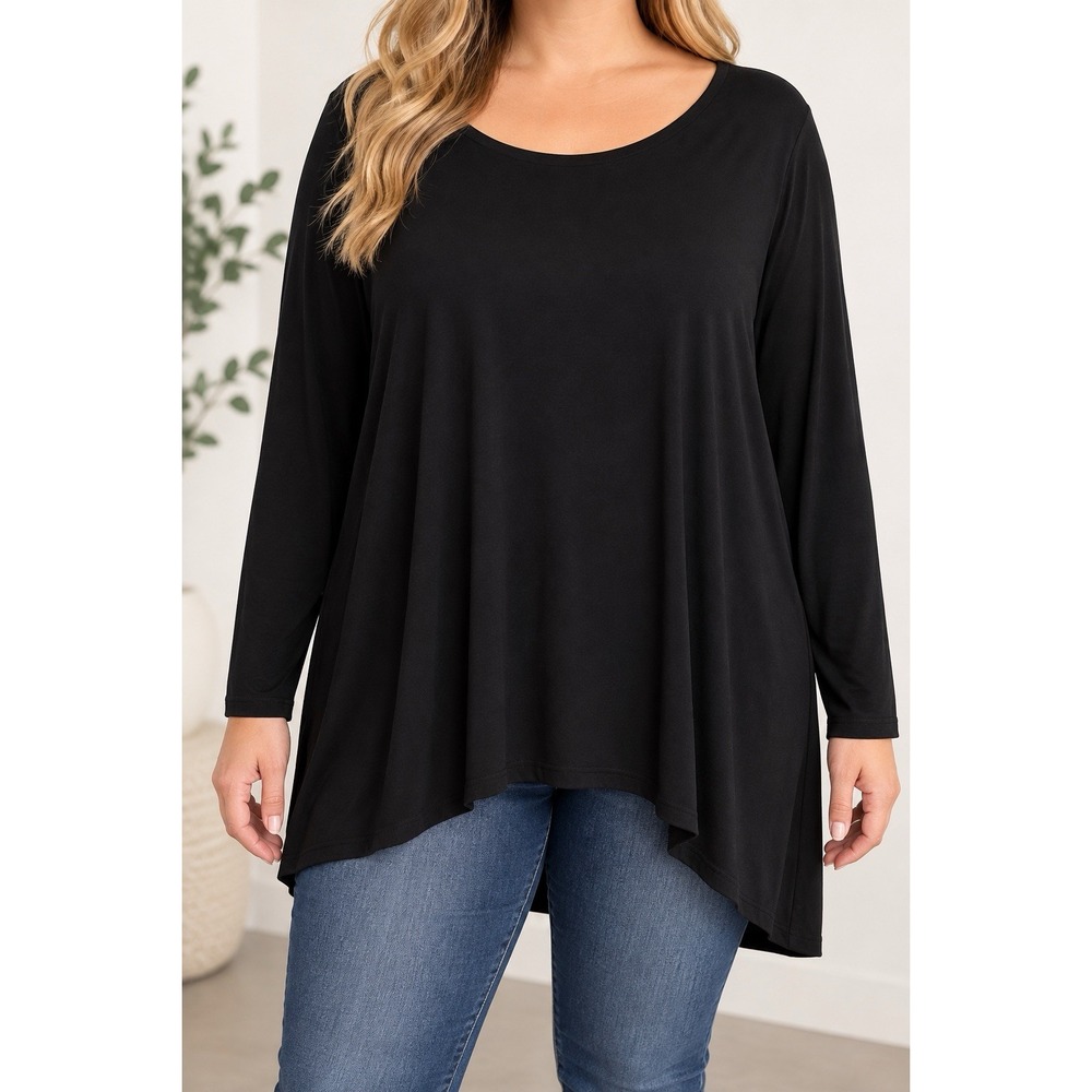 Eileen Fisher Black Tunic Top XL Long Sleeve High Low Hem Flowy Minimalist